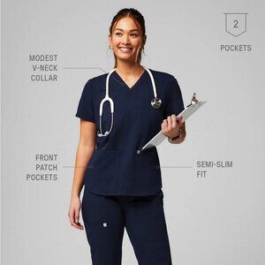 Fabletics Women's Navy Blue Method 1-Pocket Scrub Top